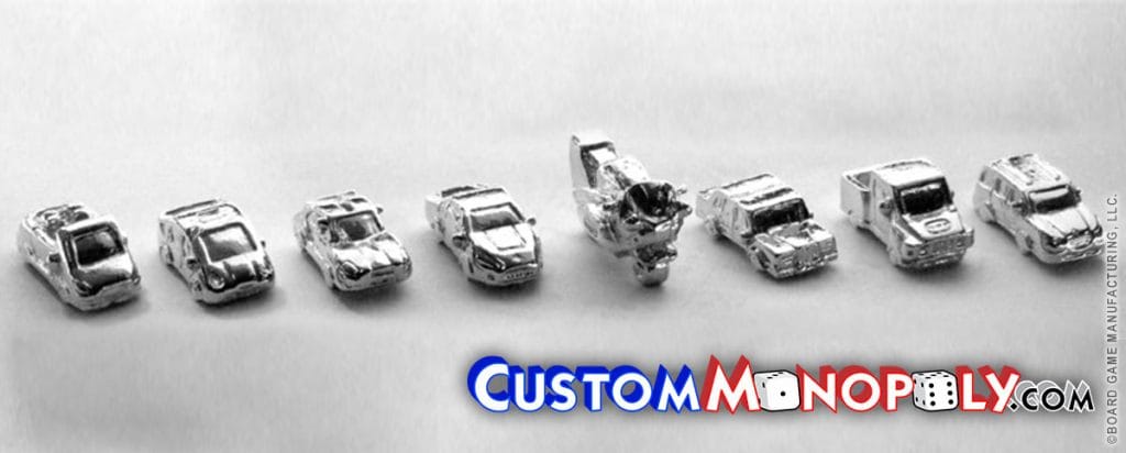 Sports Car, Convertible Car, EV Car, Motorcycle, Luxury Car, Pickup Truck, Semi Truck, SUV, Vehicles, Metal Monopoly Token Pieces
